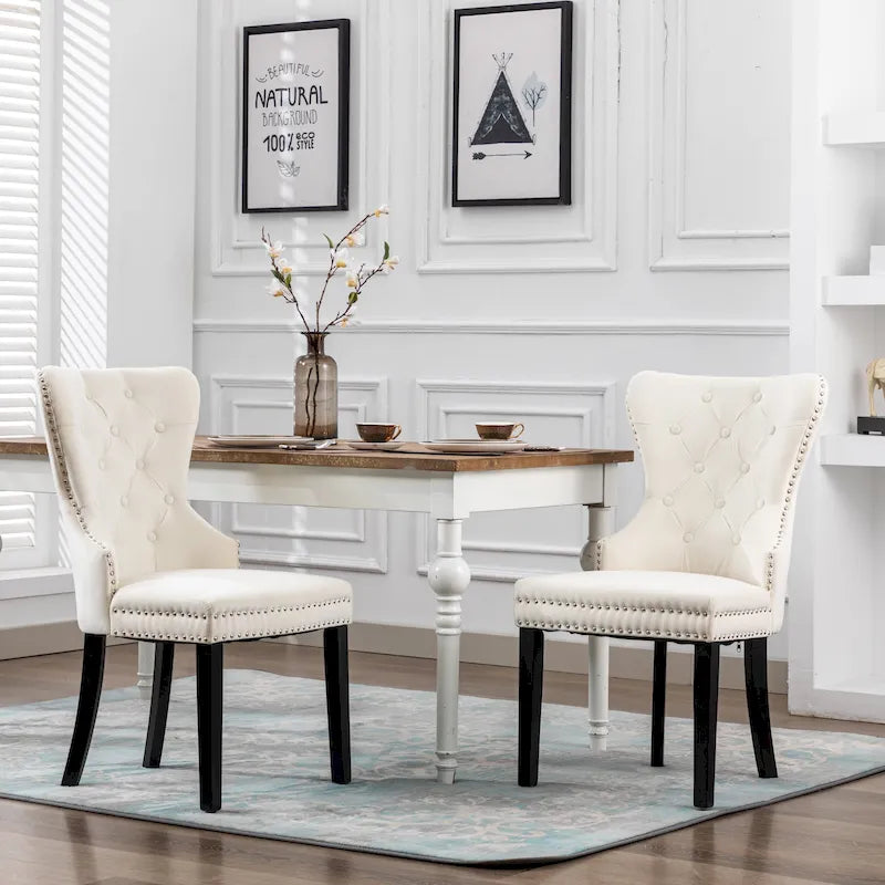 Set of 2 Grandview Tufted Upholstered Dining Chairs with Nailhead Trim and Ring Pull 38