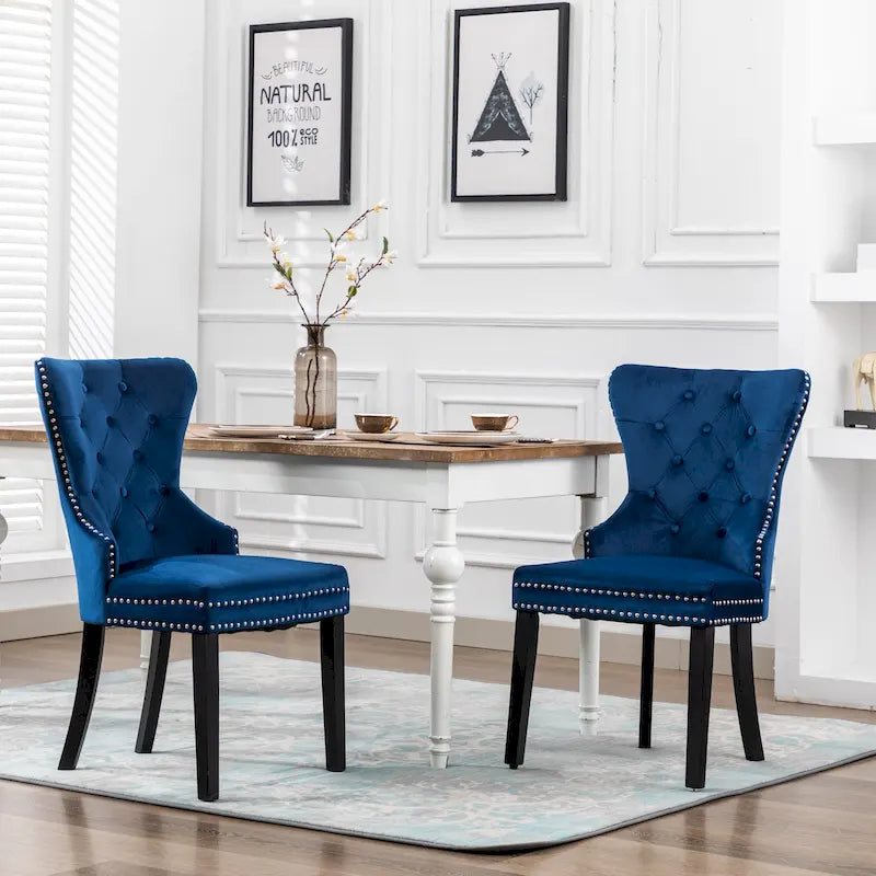 Set of 2 Grandview Tufted Upholstered Dining Chairs with Nailhead Trim and Ring Pull 39