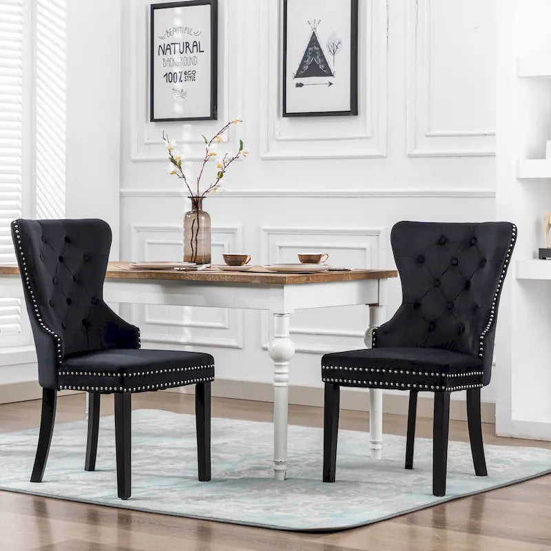 Set of 2 Grandview Tufted Upholstered Dining Chairs with Nailhead Trim and Ring Pull 40