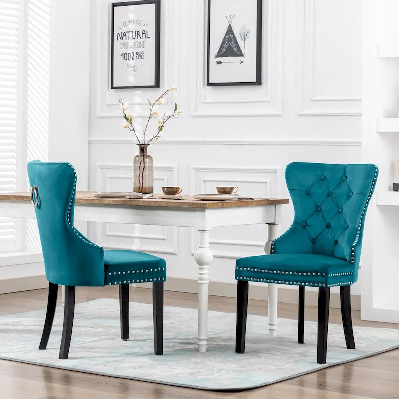 Set of 2 Grandview Tufted Upholstered Dining Chairs with Nailhead Trim and Ring Pull 42