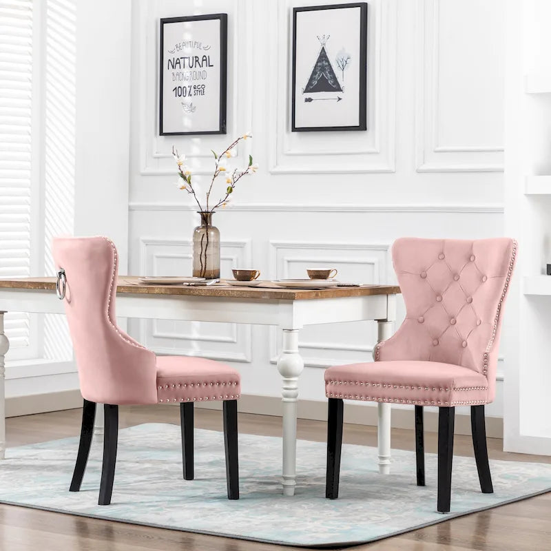 Set of 2 Grandview Tufted Upholstered Dining Chairs with Nailhead Trim and Ring Pull 43