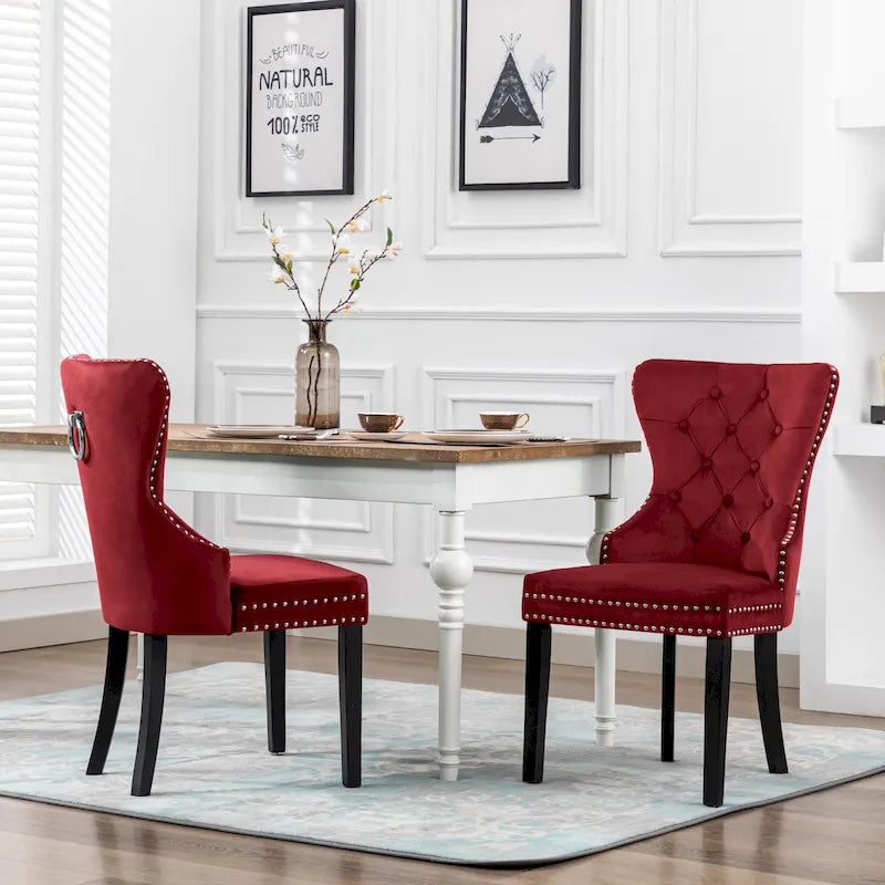 Set of 2 Grandview Tufted Upholstered Dining Chairs with Nailhead Trim and Ring Pull 44
