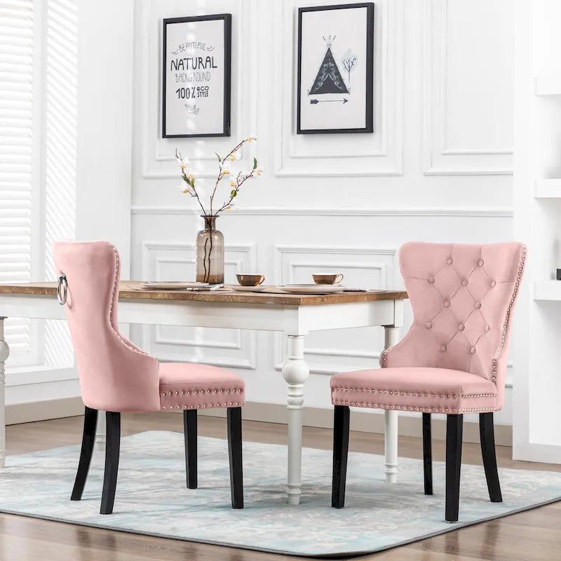 Set of 2 Grandview Tufted Upholstered Dining Chairs with Nailhead Trim and Ring Pull 1