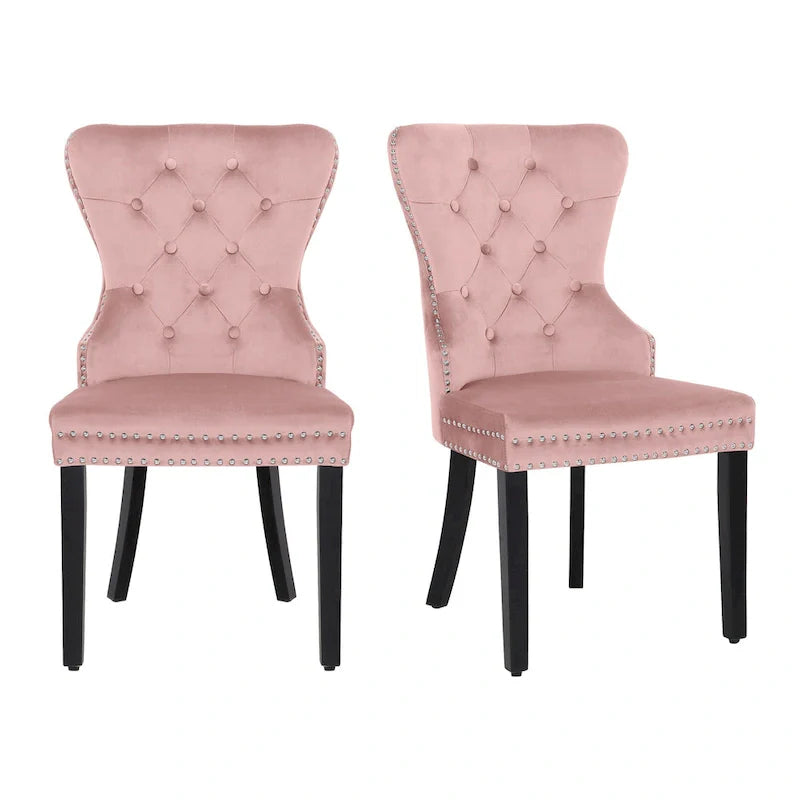 Set of 2 Grandview Tufted Upholstered Dining Chairs with Nailhead Trim and Ring Pull 3
