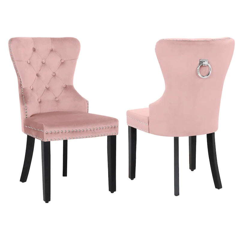 Set of 2 Grandview Tufted Upholstered Dining Chairs with Nailhead Trim and Ring Pull 4