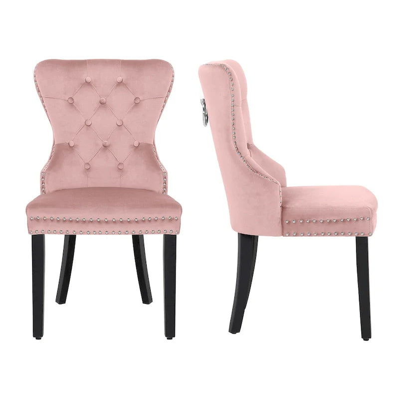 Set of 2 Grandview Tufted Upholstered Dining Chairs with Nailhead Trim and Ring Pull 5
