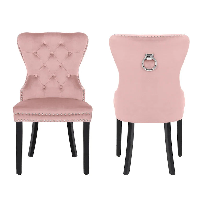Set of 2 Grandview Tufted Upholstered Dining Chairs with Nailhead Trim and Ring Pull 6