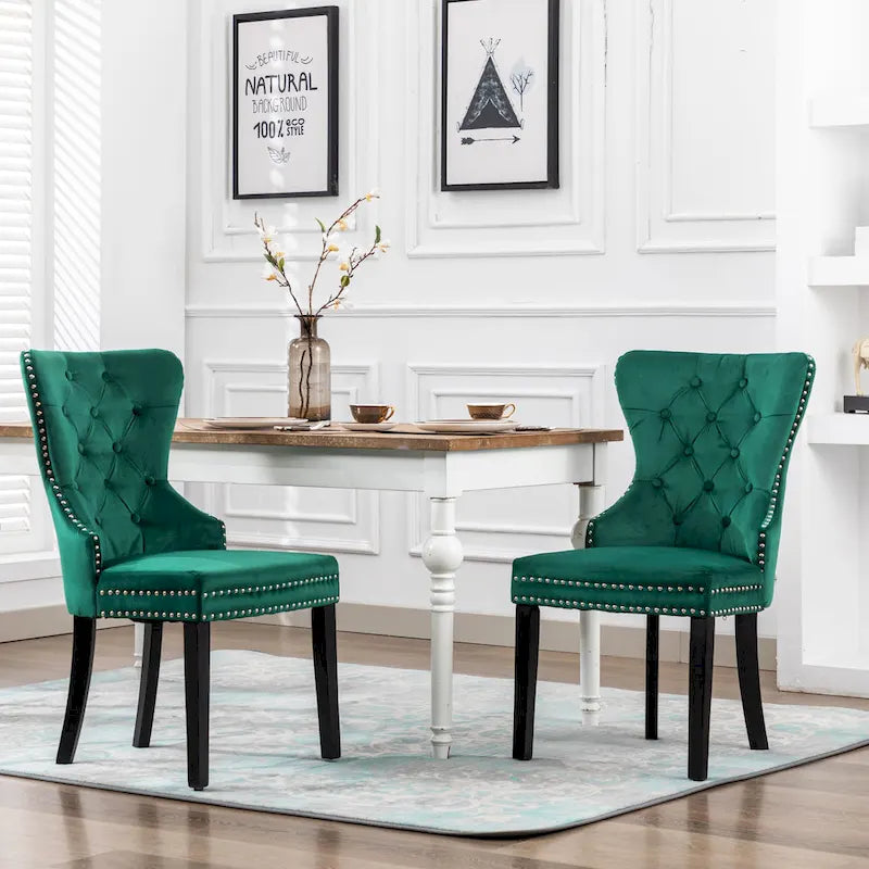 Set of 2 Grandview Tufted Upholstered Dining Chairs with Nailhead Trim and Ring Pull 10