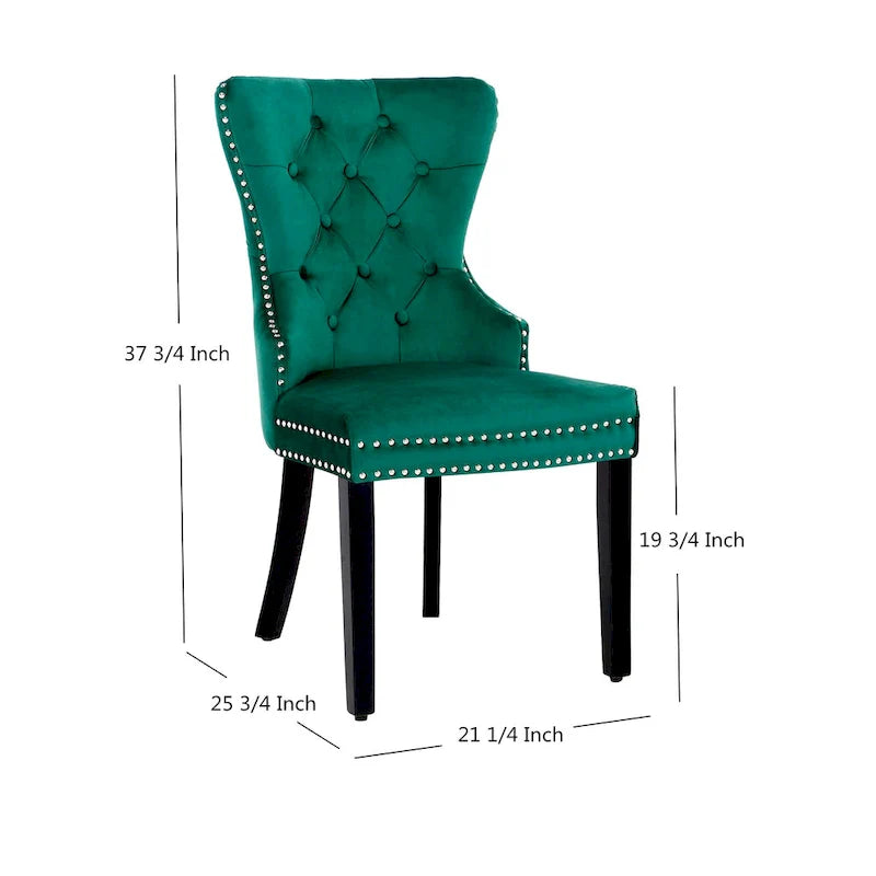 Set of 2 Grandview Tufted Upholstered Dining Chairs with Nailhead Trim and Ring Pull 11