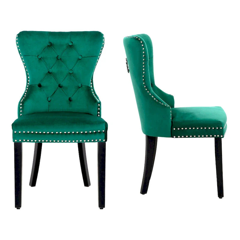 Set of 2 Grandview Tufted Upholstered Dining Chairs with Nailhead Trim and Ring Pull 12