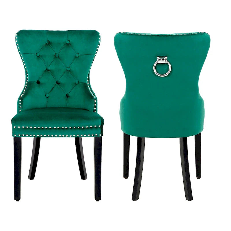 Set of 2 Grandview Tufted Upholstered Dining Chairs with Nailhead Trim and Ring Pull 13