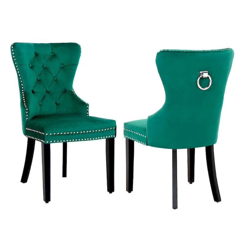Set of 2 Grandview Tufted Upholstered Dining Chairs with Nailhead Trim and Ring Pull 14