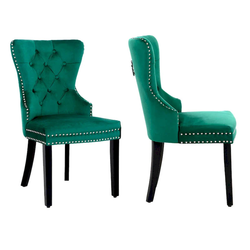 Set of 2 Grandview Tufted Upholstered Dining Chairs with Nailhead Trim and Ring Pull 15
