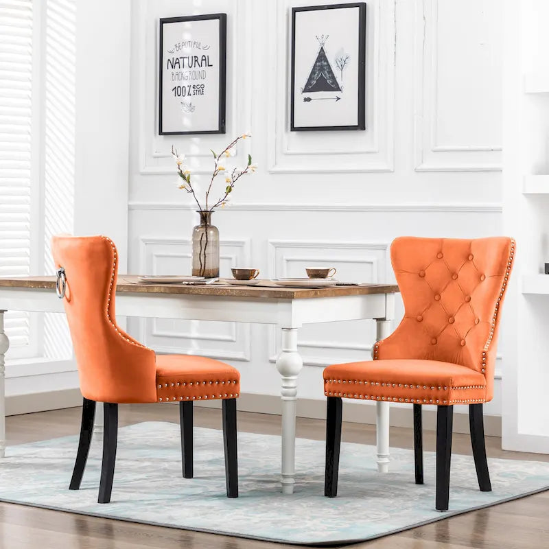 Set of 2 Grandview Tufted Upholstered Dining Chairs with Nailhead Trim and Ring Pull 19
