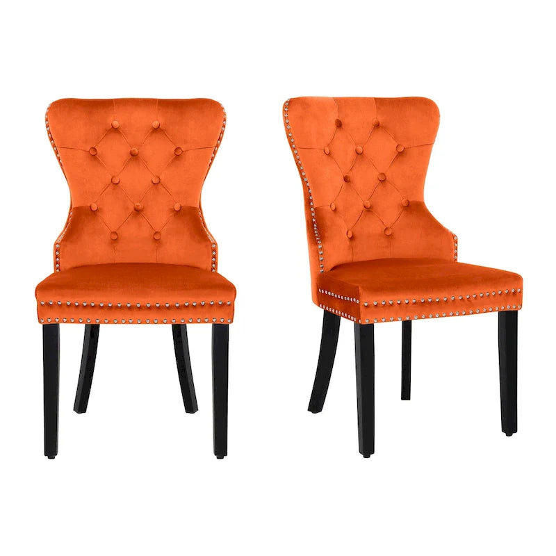 Set of 2 Grandview Tufted Upholstered Dining Chairs with Nailhead Trim and Ring Pull 20