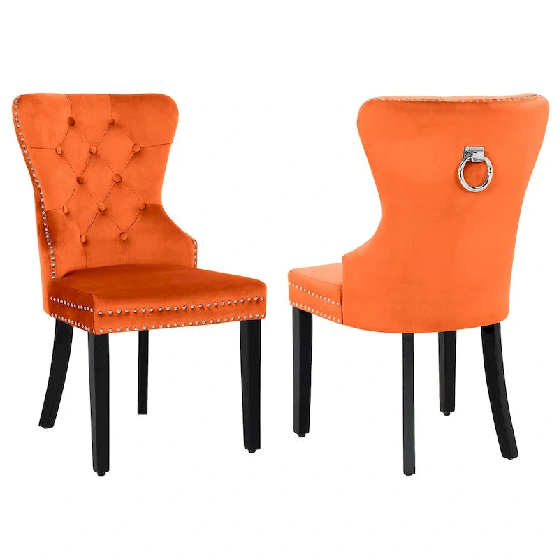 Set of 2 Grandview Tufted Upholstered Dining Chairs with Nailhead Trim and Ring Pull 21
