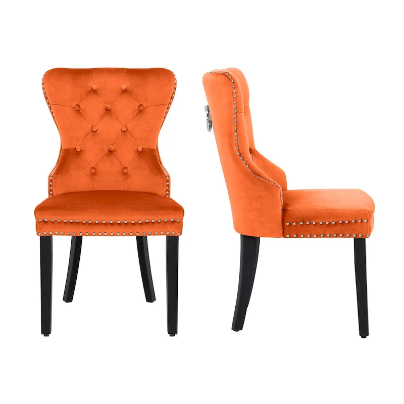 Set of 2 Grandview Tufted Upholstered Dining Chairs with Nailhead Trim and Ring Pull 22