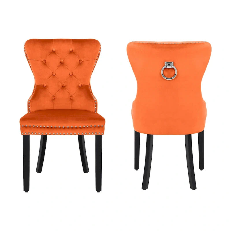 Set of 2 Grandview Tufted Upholstered Dining Chairs with Nailhead Trim and Ring Pull 23