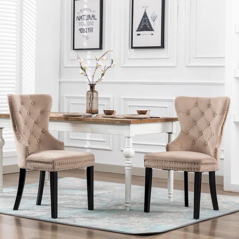 Set of 2 Grandview Tufted Upholstered Dining Chairs with Nailhead Trim and Ring Pull 27