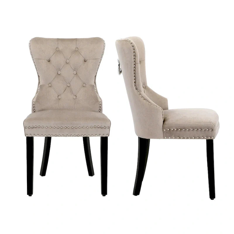 Set of 2 Grandview Tufted Upholstered Dining Chairs with Nailhead Trim and Ring Pull 29