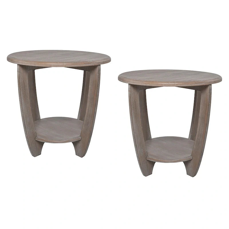 COZAYH Set of 2 Rustic Farmhouse End Tables with Storage Shelf - Vintage Grey French Country Accent Side Tables 1