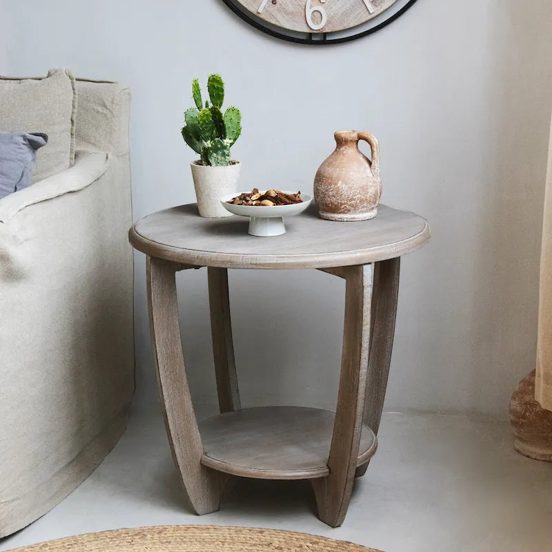 COZAYH Set of 2 Rustic Farmhouse End Tables with Storage Shelf - Vintage Grey French Country Accent Side Tables 2