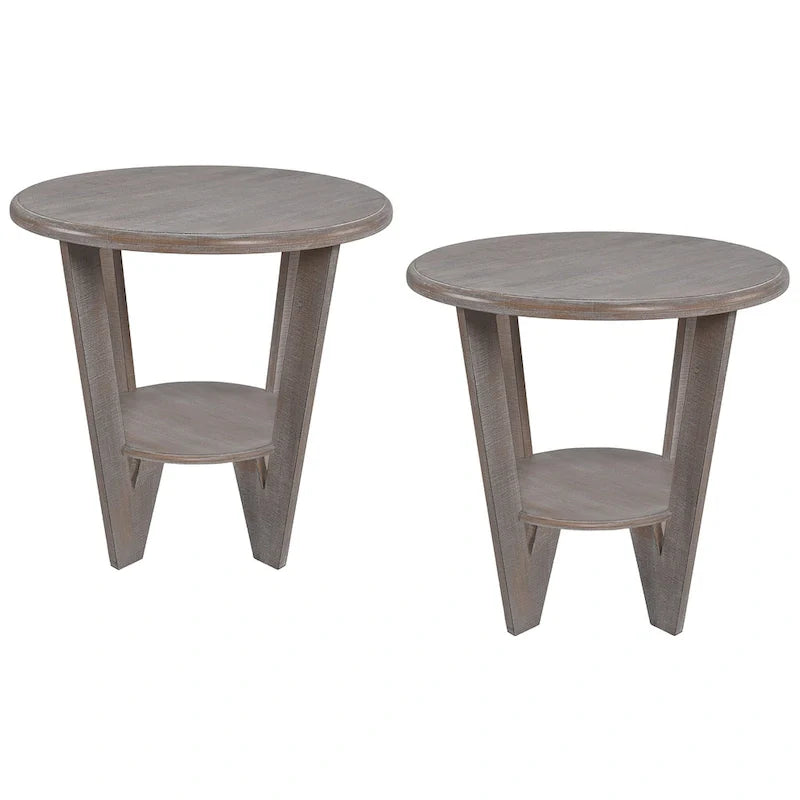 COZAYH Set of 2 Rustic Farmhouse End Tables with Storage Shelf - Vintage Grey French Country Accent Side Tables 7
