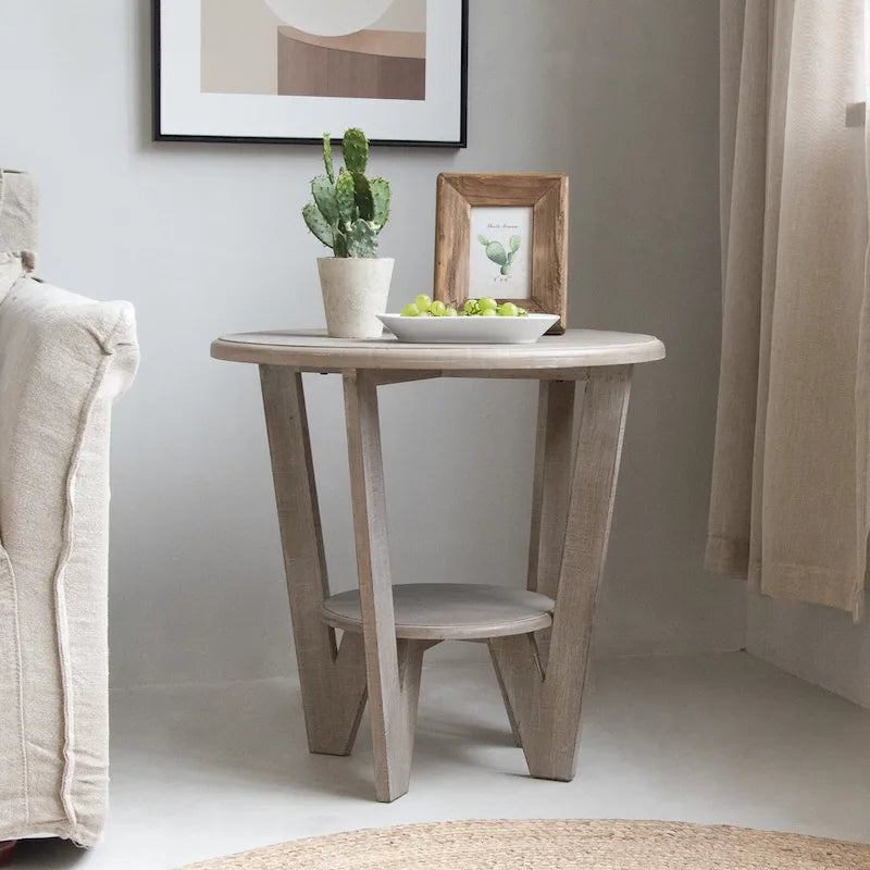 COZAYH Set of 2 Rustic Farmhouse End Tables with Storage Shelf - Vintage Grey French Country Accent Side Tables 8
