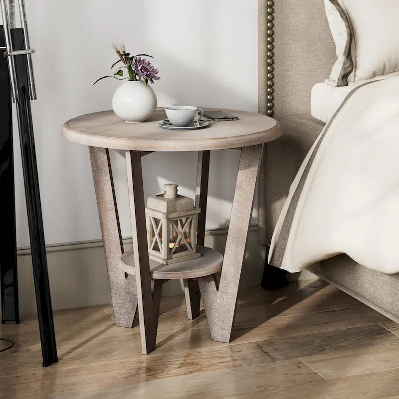 COZAYH Set of 2 Rustic Farmhouse End Tables with Storage Shelf - Vintage Grey French Country Accent Side Tables 9