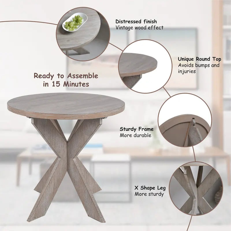 COZAYH Set of 2 Rustic Farmhouse End Tables with Storage Shelf - Vintage Grey French Country Accent Side Tables 18