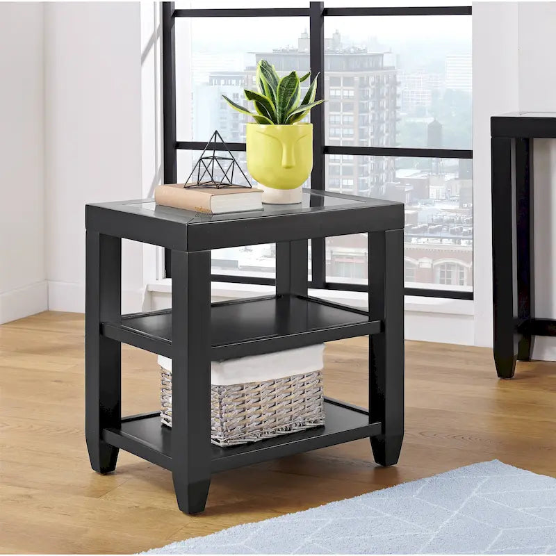 Cordero 16-Inch Wide Wood and Glass Top Chairside End Table with Shelf Storage 15