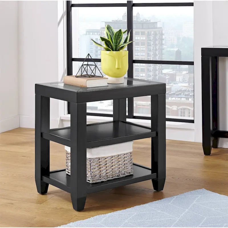 Cordero 16-Inch Wide Wood and Glass Top Chairside End Table with Shelf Storage 1