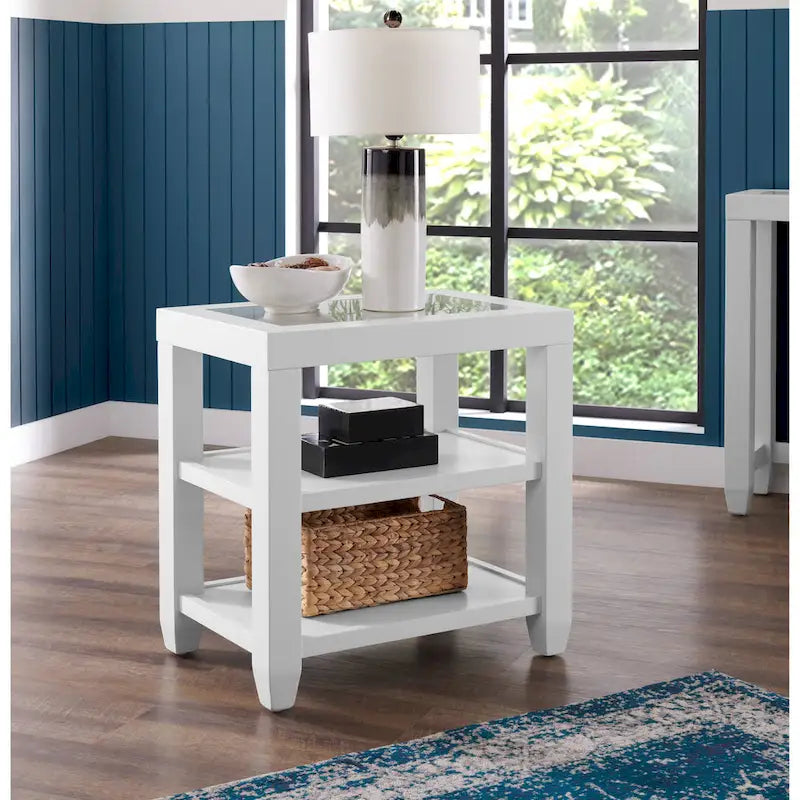 Cordero 16-Inch Wide Wood and Glass Top Chairside End Table with Shelf Storage 8