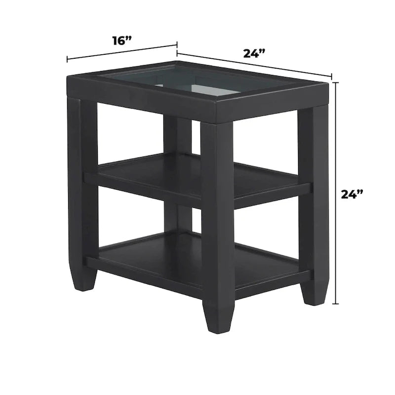 Cordero 16-Inch Wide Wood and Glass Top Chairside End Table with Shelf Storage 14