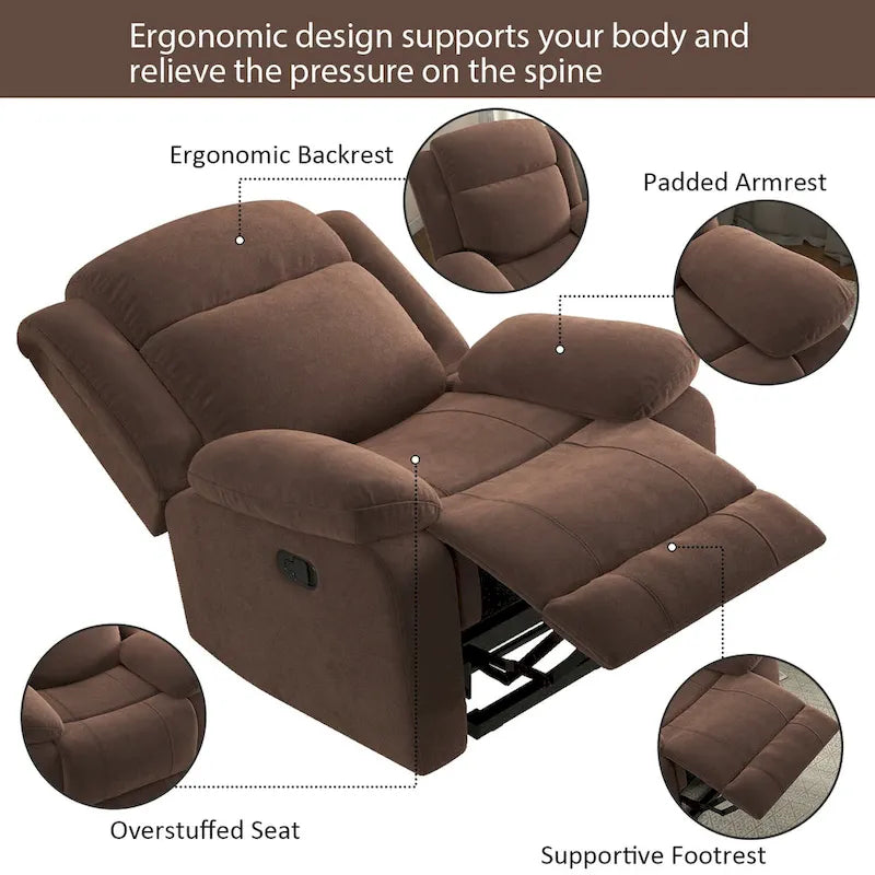 Overstuffed Arm and Back Manual Recliner Chair 5