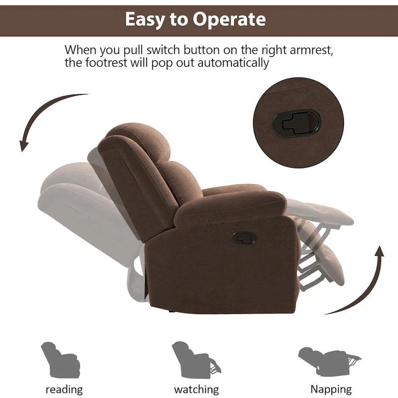 Overstuffed Arm and Back Manual Recliner Chair 6