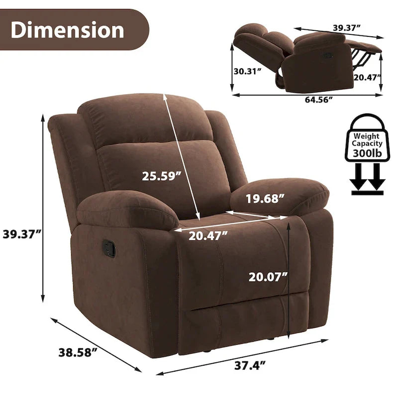 Overstuffed Arm and Back Manual Recliner Chair 10