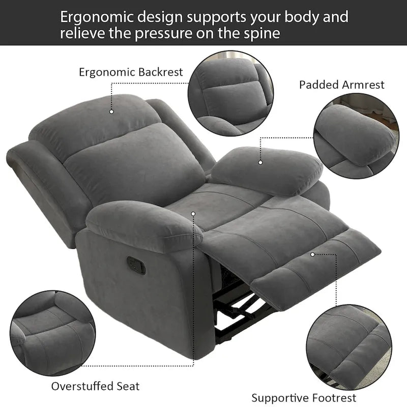 Overstuffed Arm and Back Manual Recliner Chair 12