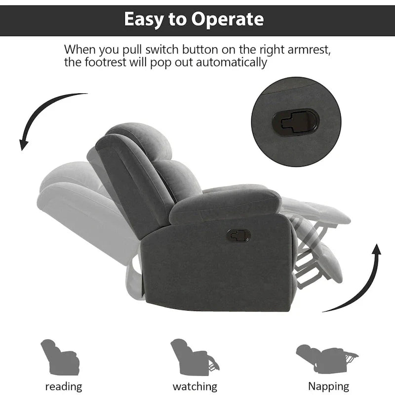 Overstuffed Arm and Back Manual Recliner Chair 13
