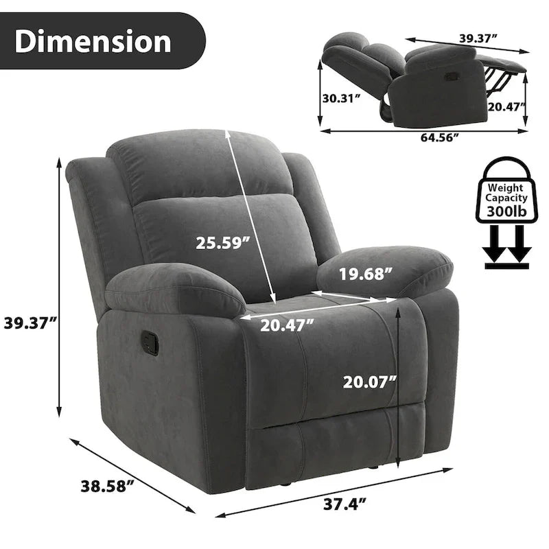 Overstuffed Arm and Back Manual Recliner Chair 17