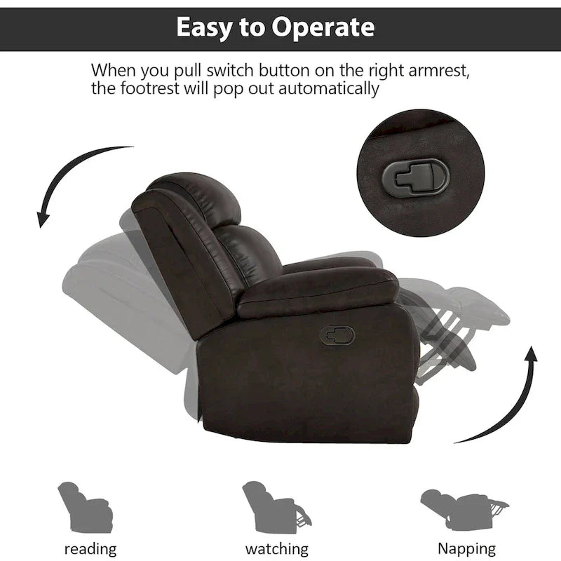 Overstuffed Arm and Back Manual Recliner Chair 19