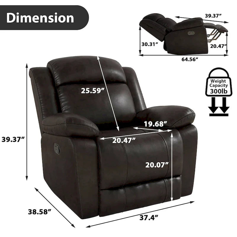 Overstuffed Arm and Back Manual Recliner Chair 24