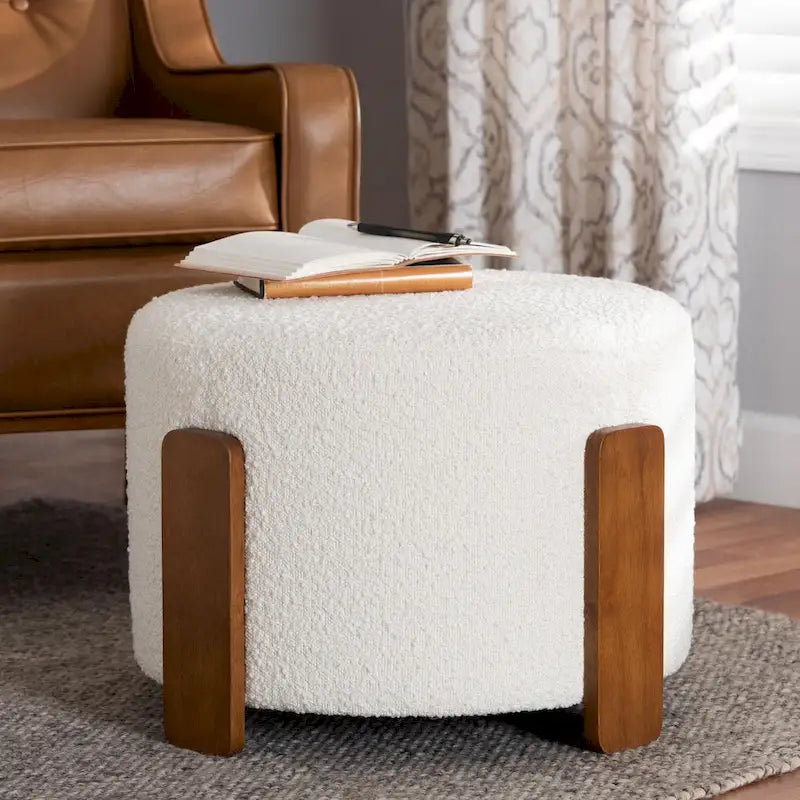 Finlay Contemporary Japandi Boucle Upholstered Wood Ottoman 1