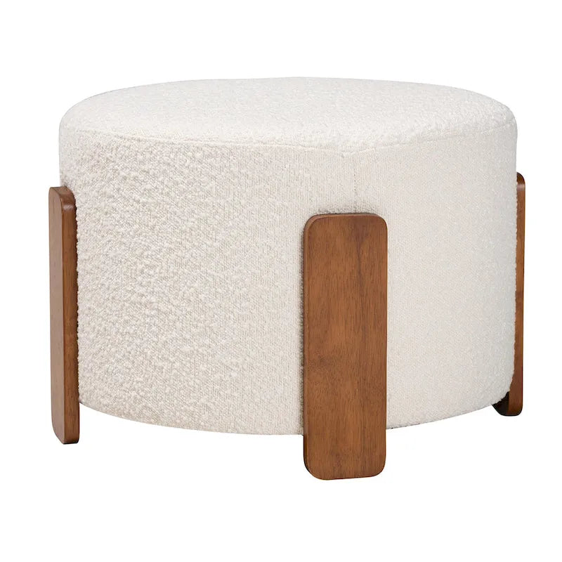 Finlay Contemporary Japandi Boucle Upholstered Wood Ottoman 2