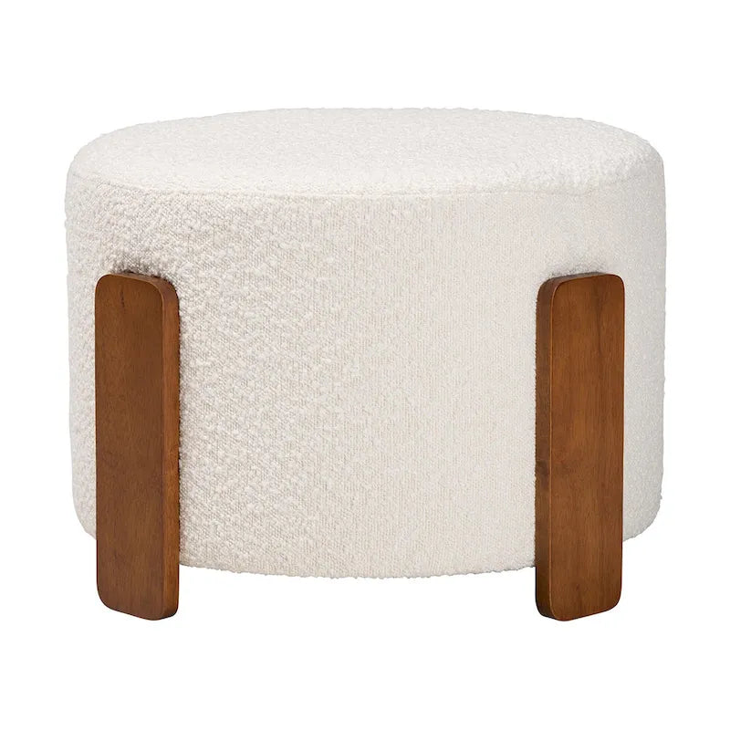 Finlay Contemporary Japandi Boucle Upholstered Wood Ottoman 3