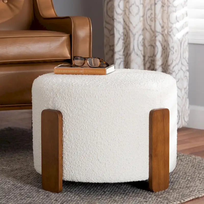 Finlay Contemporary Japandi Boucle Upholstered Wood Ottoman 6