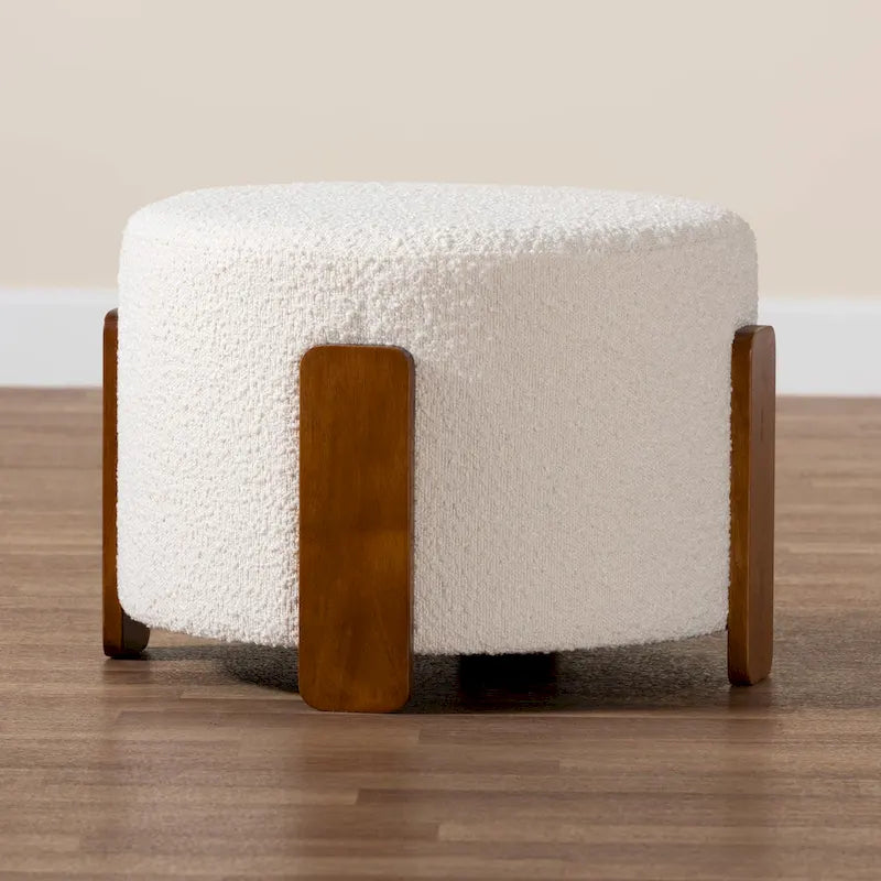 Finlay Contemporary Japandi Boucle Upholstered Wood Ottoman 7
