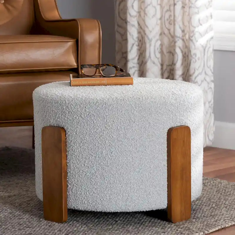 Finlay Contemporary Japandi Boucle Upholstered Wood Ottoman 9