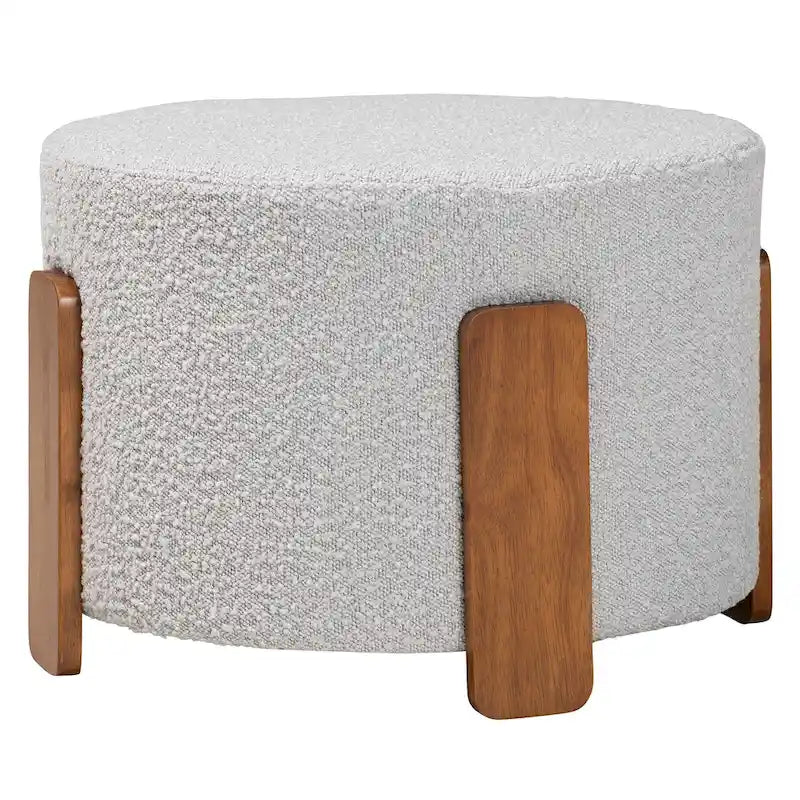 Finlay Contemporary Japandi Boucle Upholstered Wood Ottoman 10