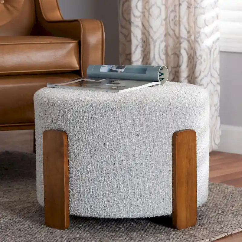 Finlay Contemporary Japandi Boucle Upholstered Wood Ottoman 14